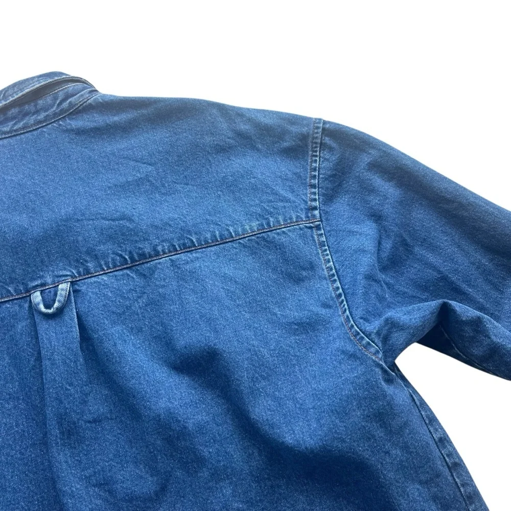 Lock Up Denim Mens XXL Med Wash Denim Button Front Long Sleeve Jean Shirt Jacket